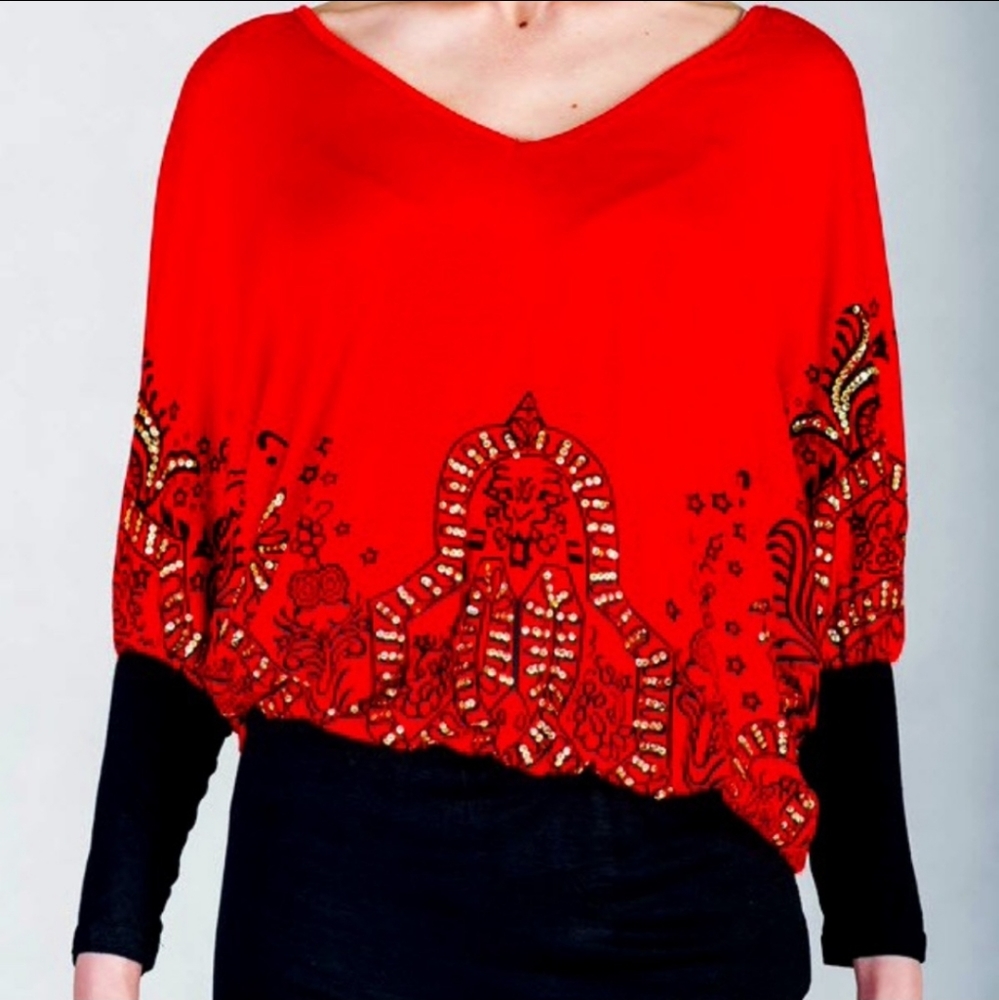 Women's Callie Red Dragon dolman sleeve off shoulder top